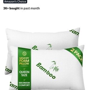 BAMBOO Queen Size Memory Foam Pillow - White and Green - set of 2